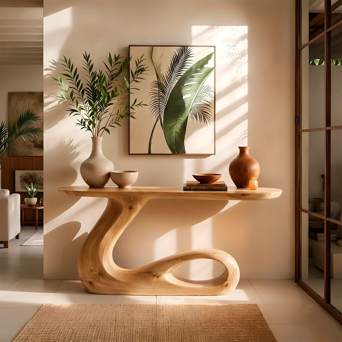 Modern Organic Console Table – Sculptural Wave Entryway Console Table TT006-8800