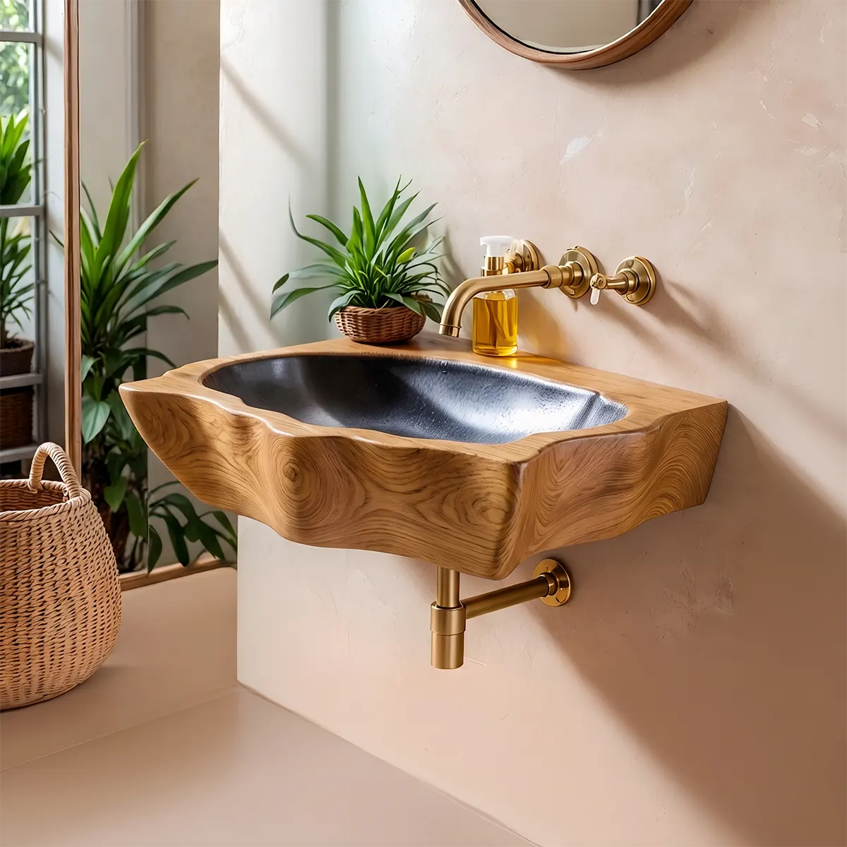 Compact Sculptural Wall Mounted Bathroom Sink | Organic Floating Basin TT006-2TYH2OT