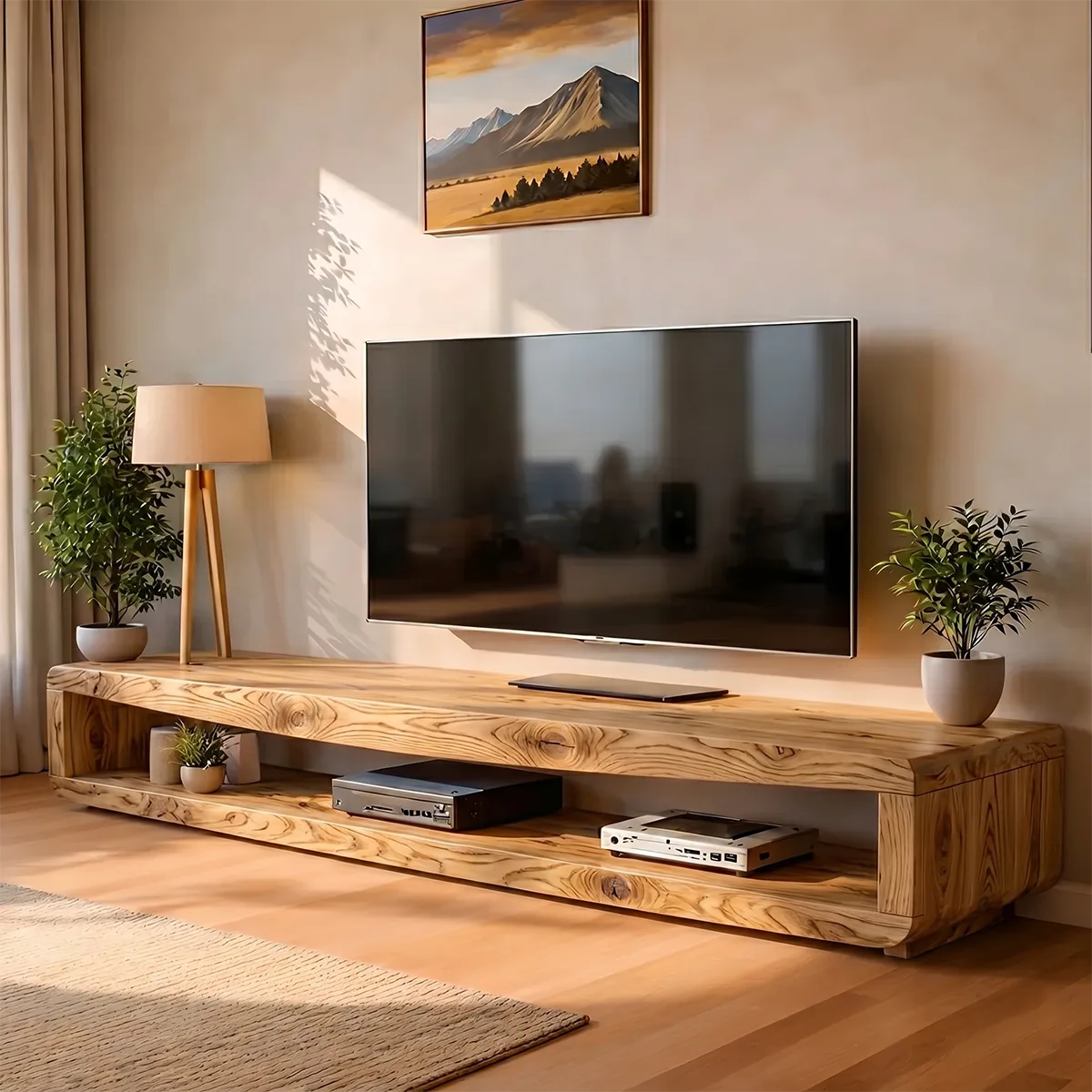 Modern Solid Wood Low Profile Open TV Stand
