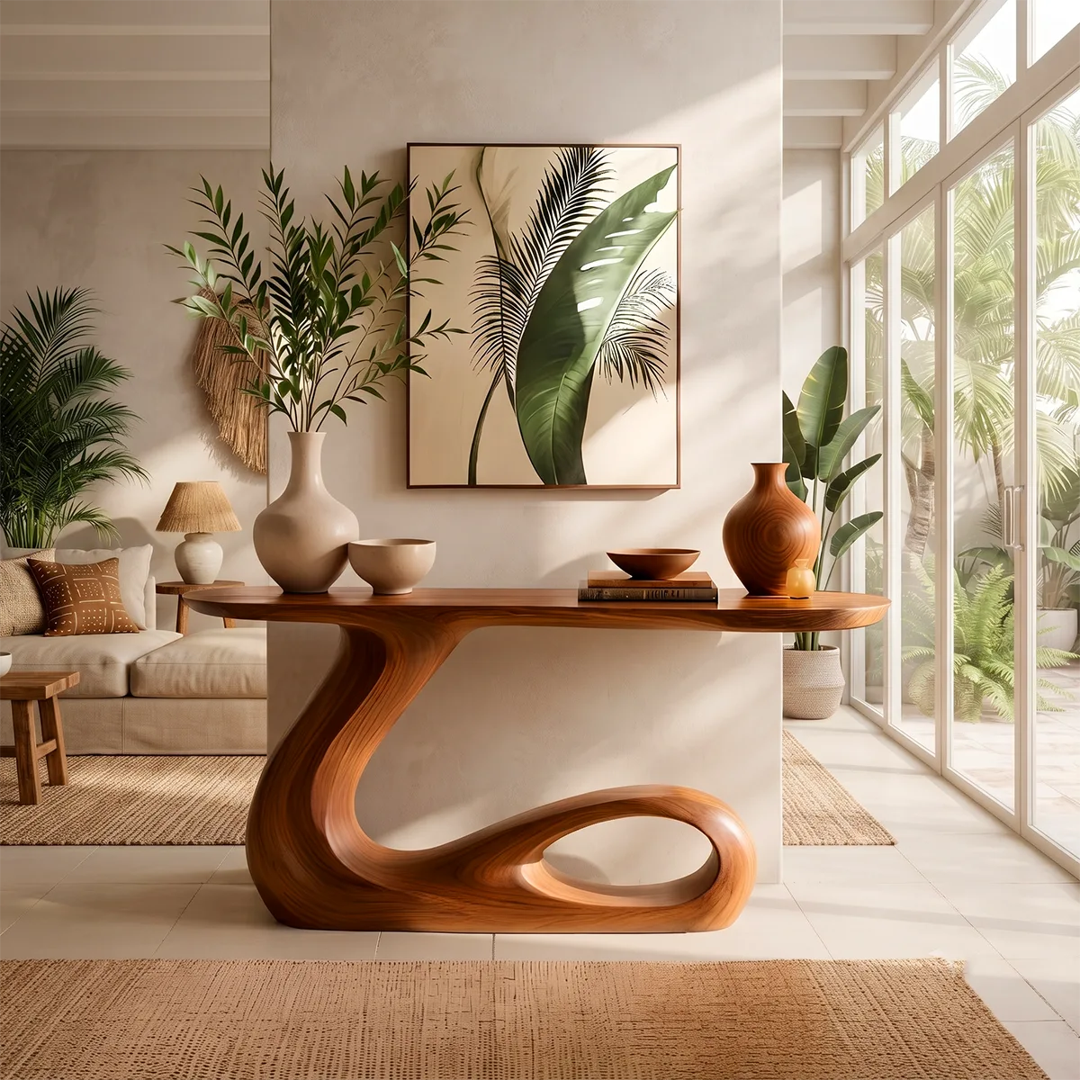 Modern Organic Console Table – Sculptural Wave Entryway Console Table TT006-8800