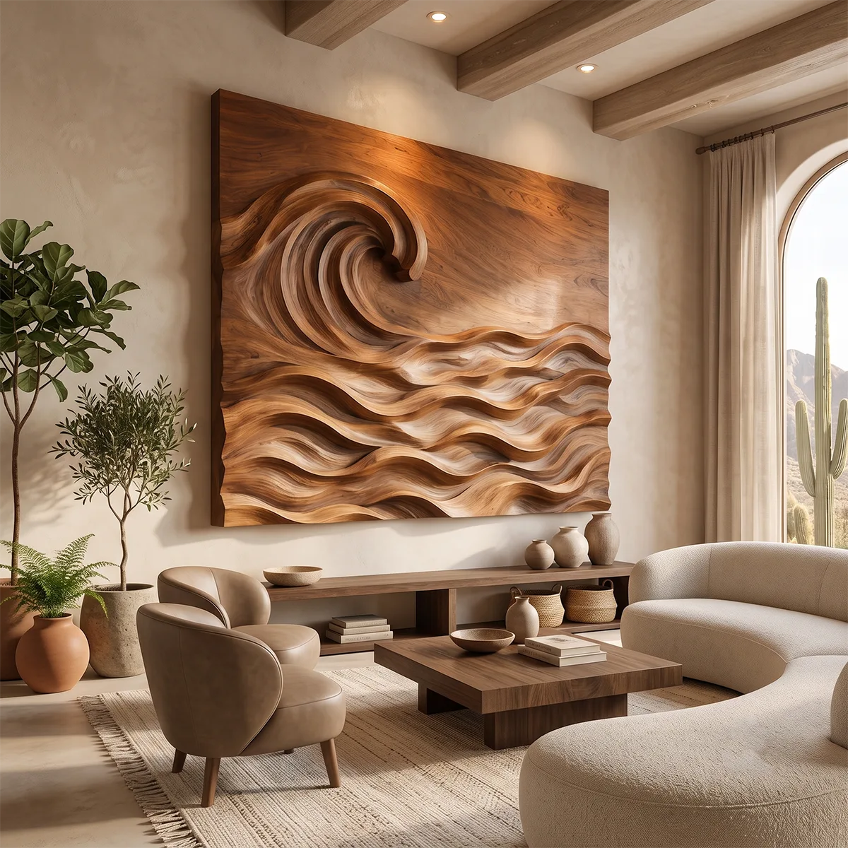 Abstract Wooden Ocean Wave Wall Art | Large Hand Carved Coastal Wood Sculpture TT006-2426