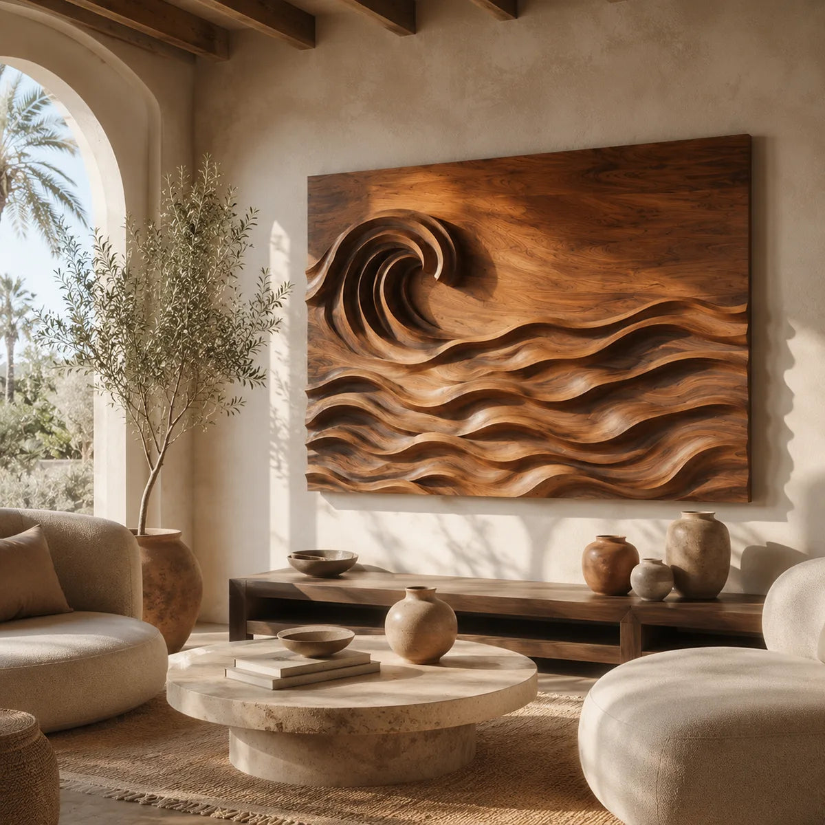 Abstract Wooden Ocean Wave Wall Art | Large Hand Carved Coastal Wood Sculpture TT006-2426