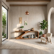 Sculptural Curved Wood Console Table |  Open Shelf Entryway Table HL020-2PQH3QX