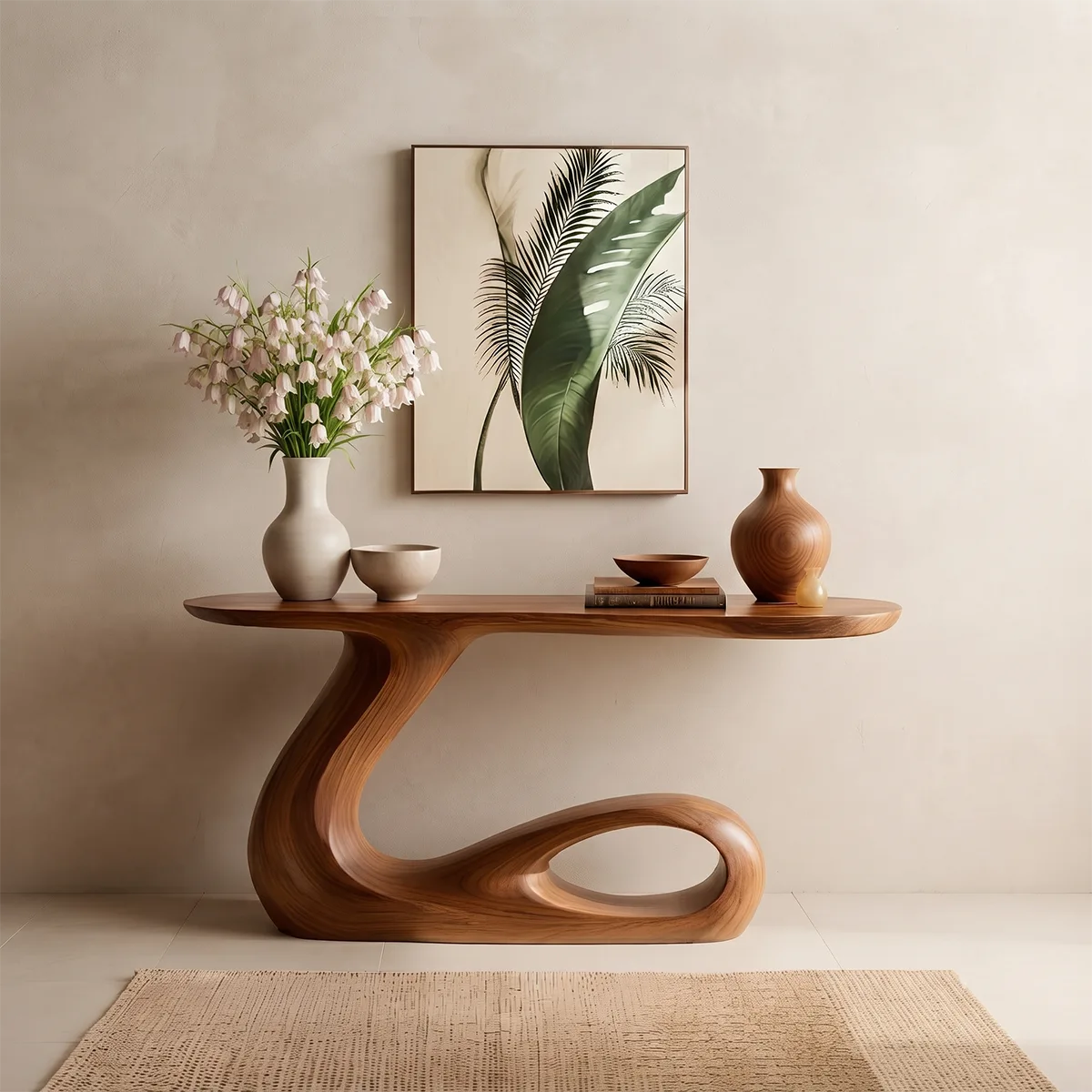 Modern Organic Console Table – Sculptural Wave Entryway Console Table TT006-8800