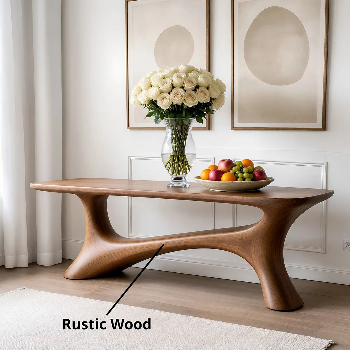 Handcrafted Solid Wood Console Table with Organic Open Arch Base