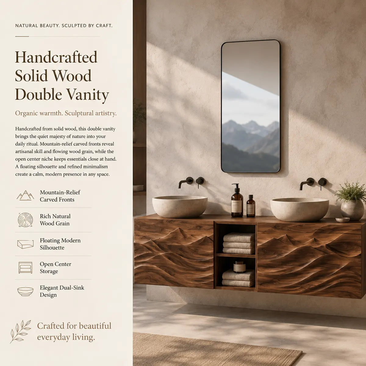 Mountain Relief Floating Double Sink Bathroom Vanity TT006-8135