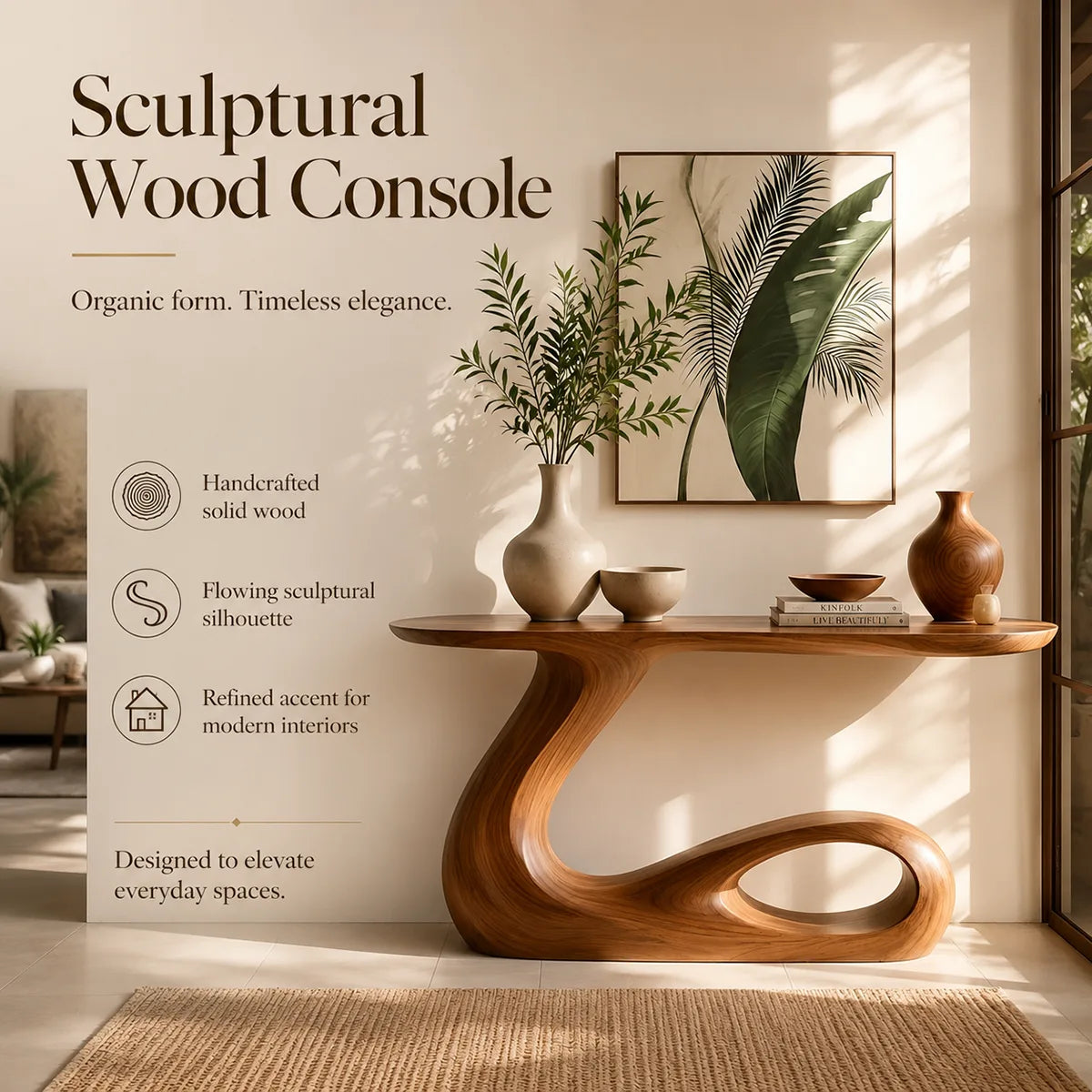 Modern Organic Console Table – Sculptural Wave Entryway Console Table TT006-8800