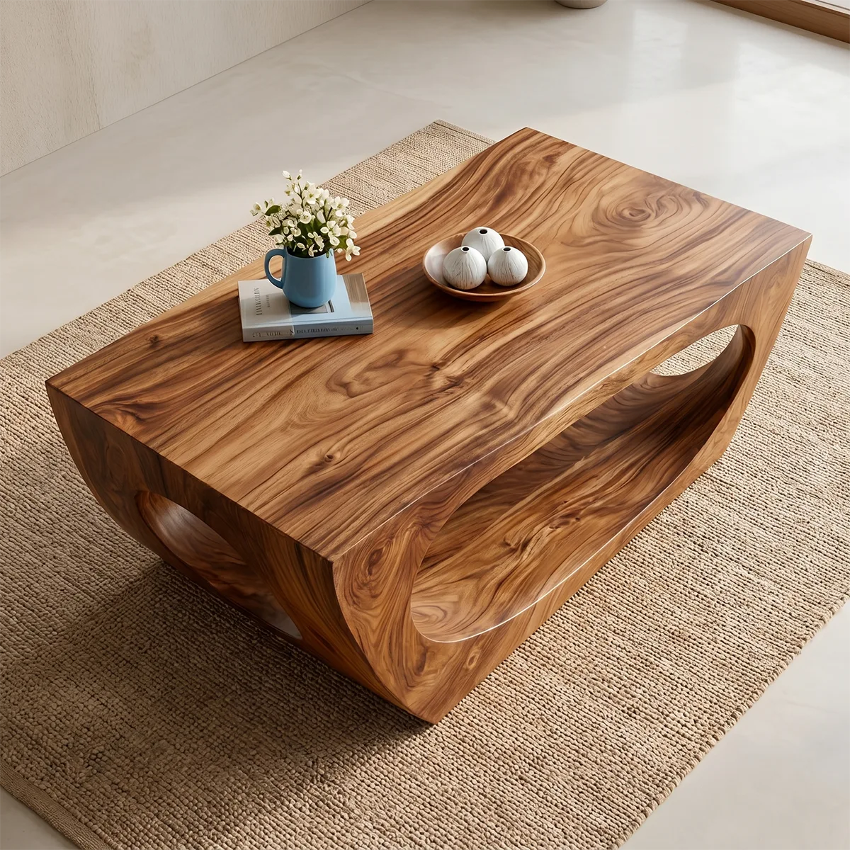 Sculptural Solid Wood Coffee Table – Handcrafted Organic Modern Living Room Table