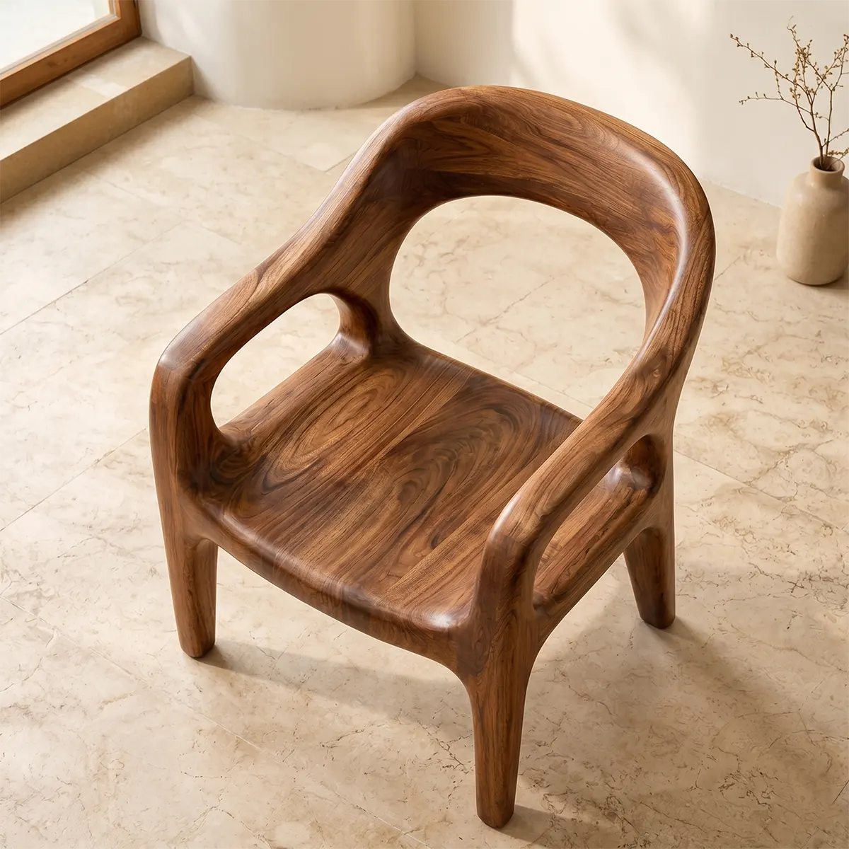 Organic Modern Solid Wood Dining Chair, Sculptural Wooden Arm Chair TT006-6176