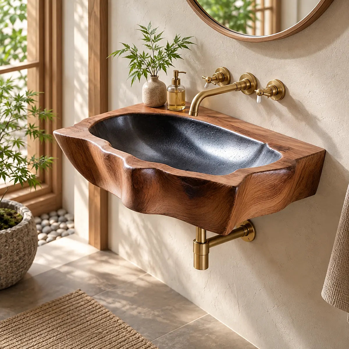 Compact Sculptural Wall Mounted Bathroom Sink | Organic Floating Basin TT006-2TYH2OT