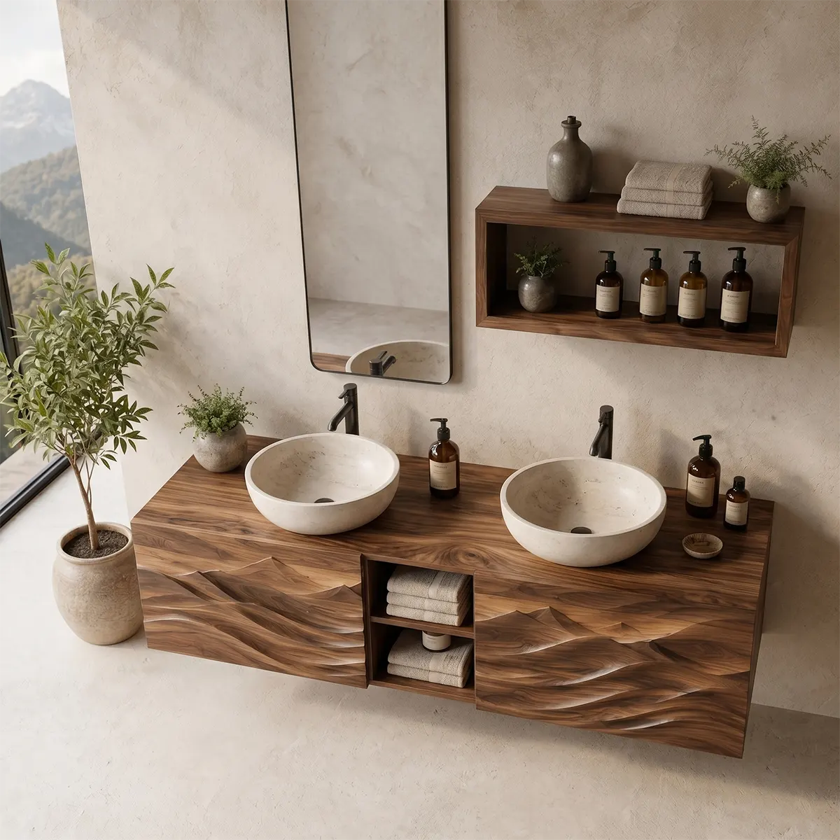 Mountain Relief Floating Double Sink Bathroom Vanity TT006-8135