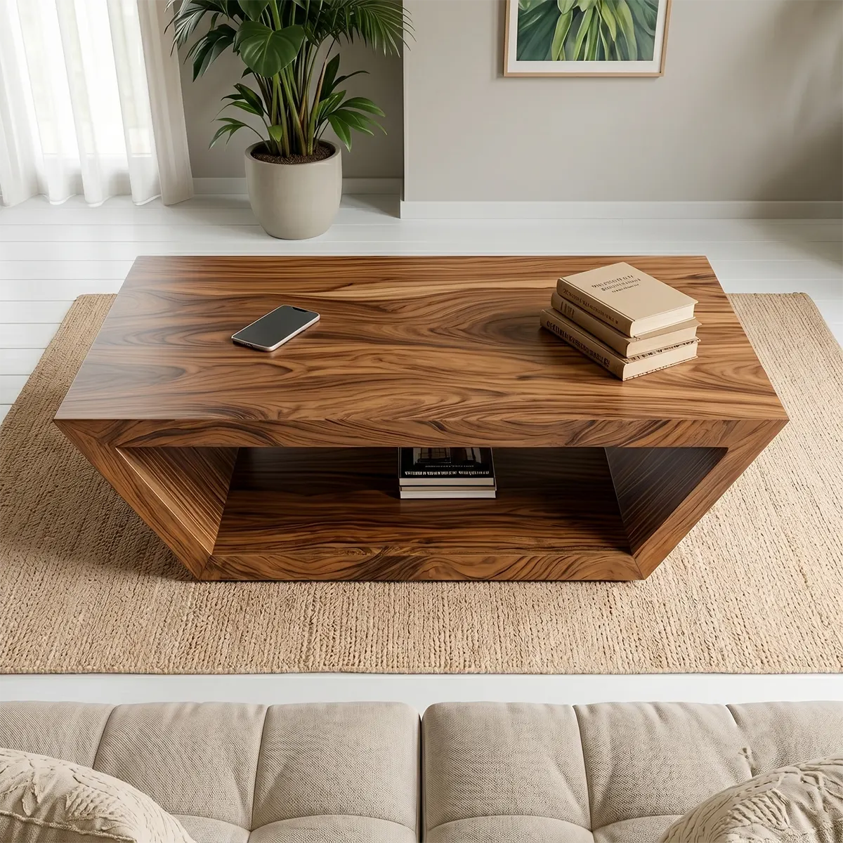 Modern Solid Wood Coffee Table with Open Shelf Storage TT006-2658