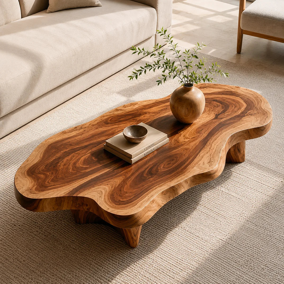 Organic Solid Wood Coffee Table | Freeform Modern Hardwood Coffee Table for Living Room TT006-2987