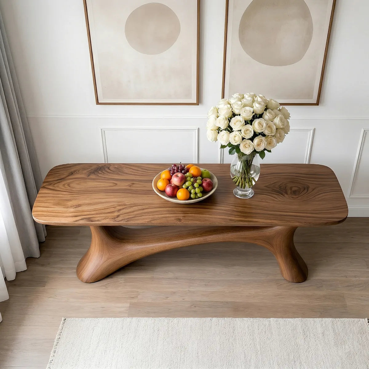 Handcrafted Solid Wood Console Table with Organic Open Arch Base