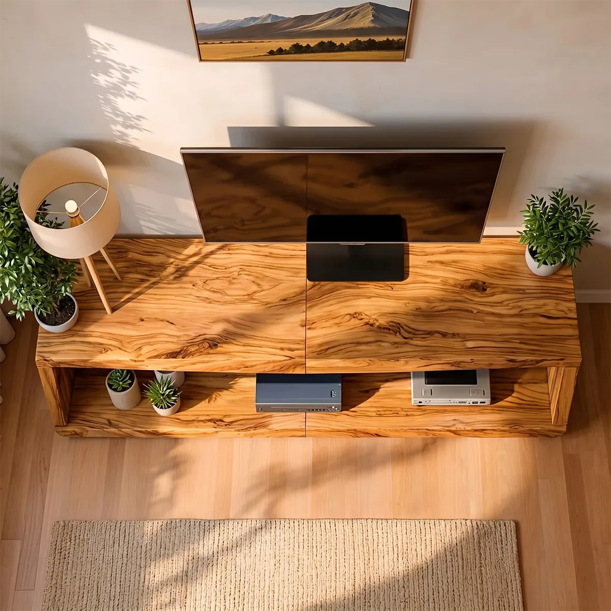 Modern Solid Wood Low Profile Open TV Stand