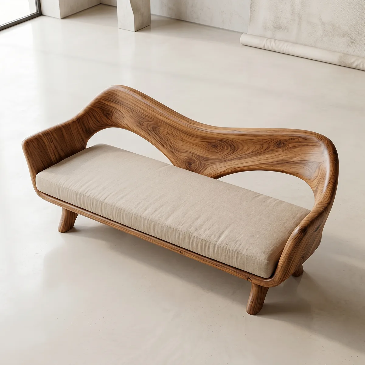 Luxury Sculptural Outdoor Wooden Sofa with Organic Modern Curved Design