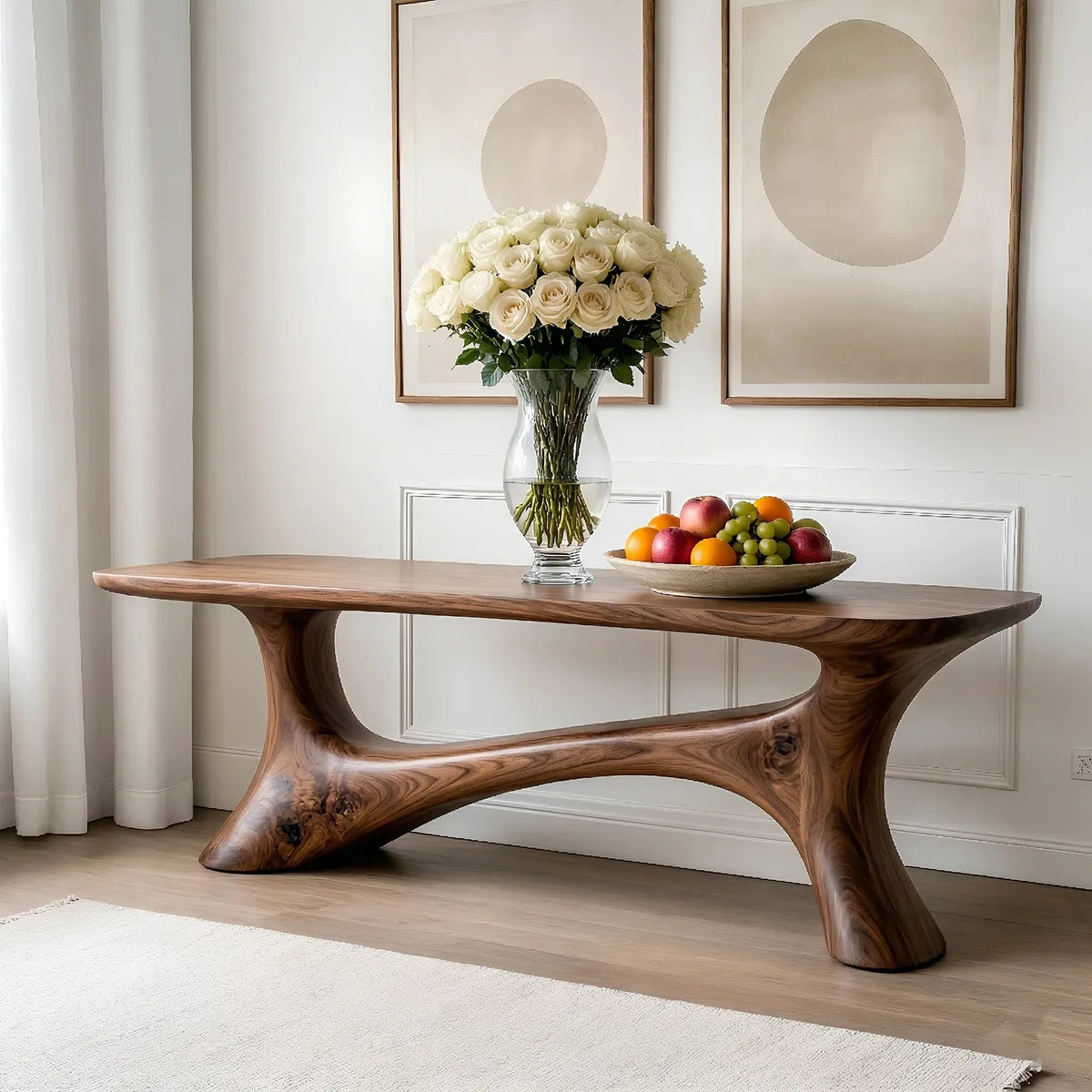 Handcrafted Solid Wood Console Table with Organic Open Arch Base