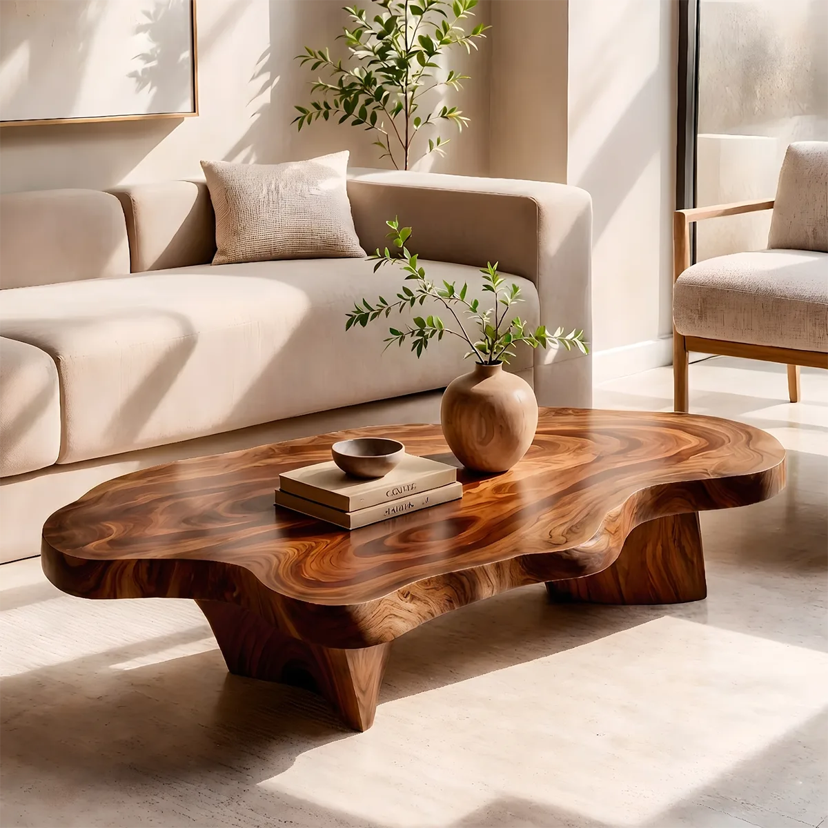 Organic Solid Wood Coffee Table | Freeform Modern Hardwood Coffee Table for Living Room TT006-2987