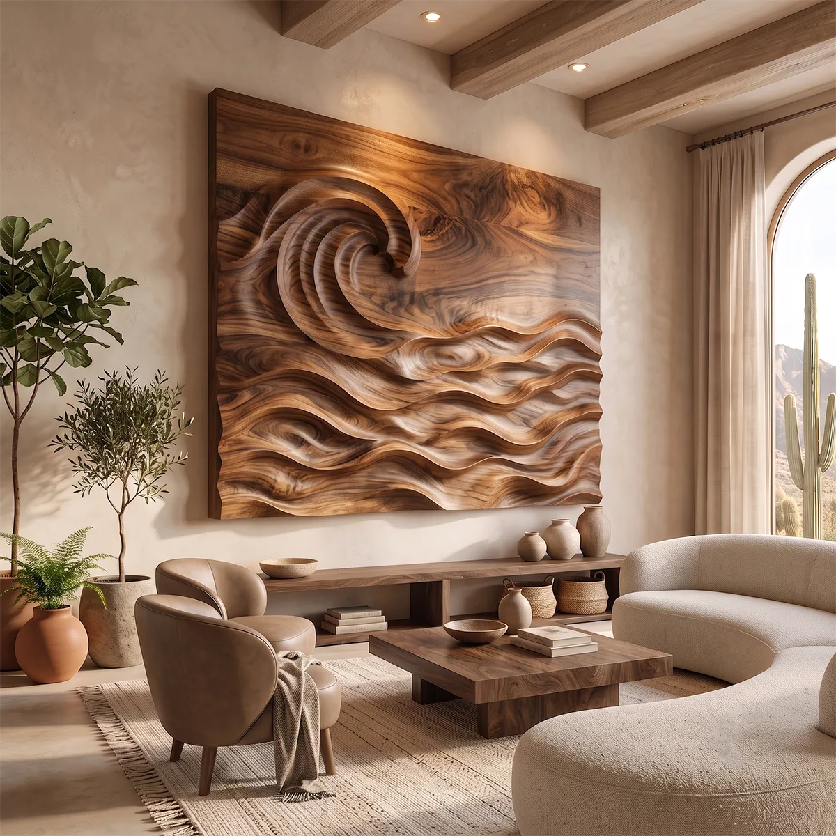 Abstract Wooden Ocean Wave Wall Art | Large Hand Carved Coastal Wood Sculpture TT006-2426