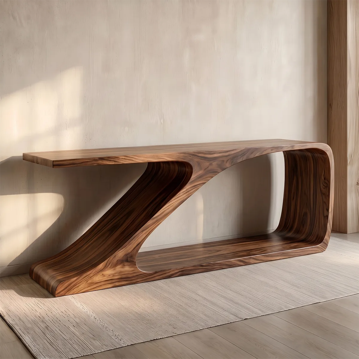 Sculptural Curved Wood Console Table |  Open Shelf Entryway Table HL020-2PQH3QX