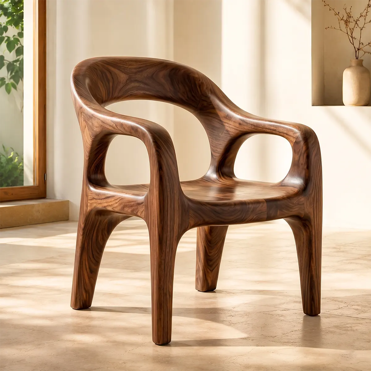 Organic Modern Solid Wood Dining Chair, Sculptural Wooden Arm Chair TT006-6176