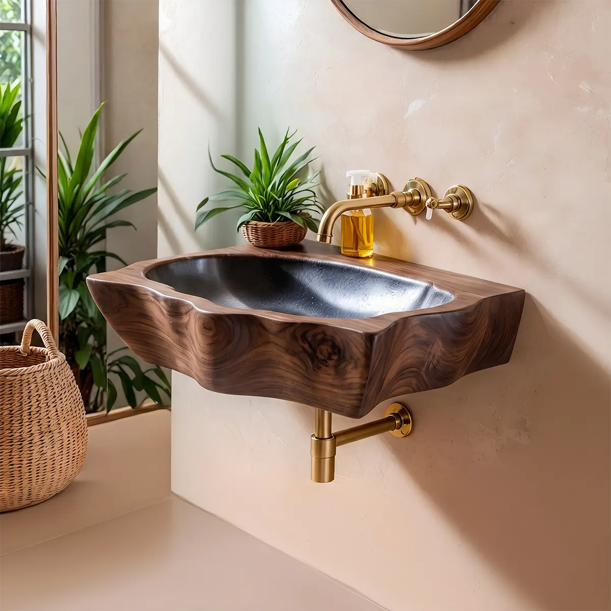 Compact Sculptural Wall Mounted Bathroom Sink | Organic Floating Basin TT006-2TYH2OT