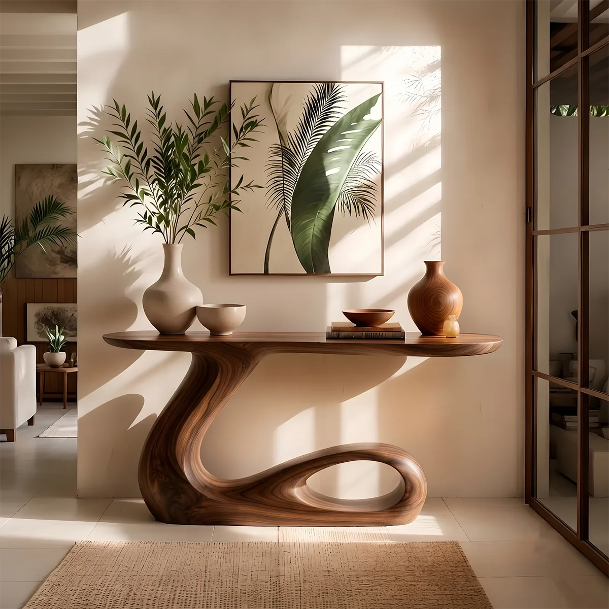 Modern Organic Console Table – Sculptural Wave Entryway Console Table TT006-8800