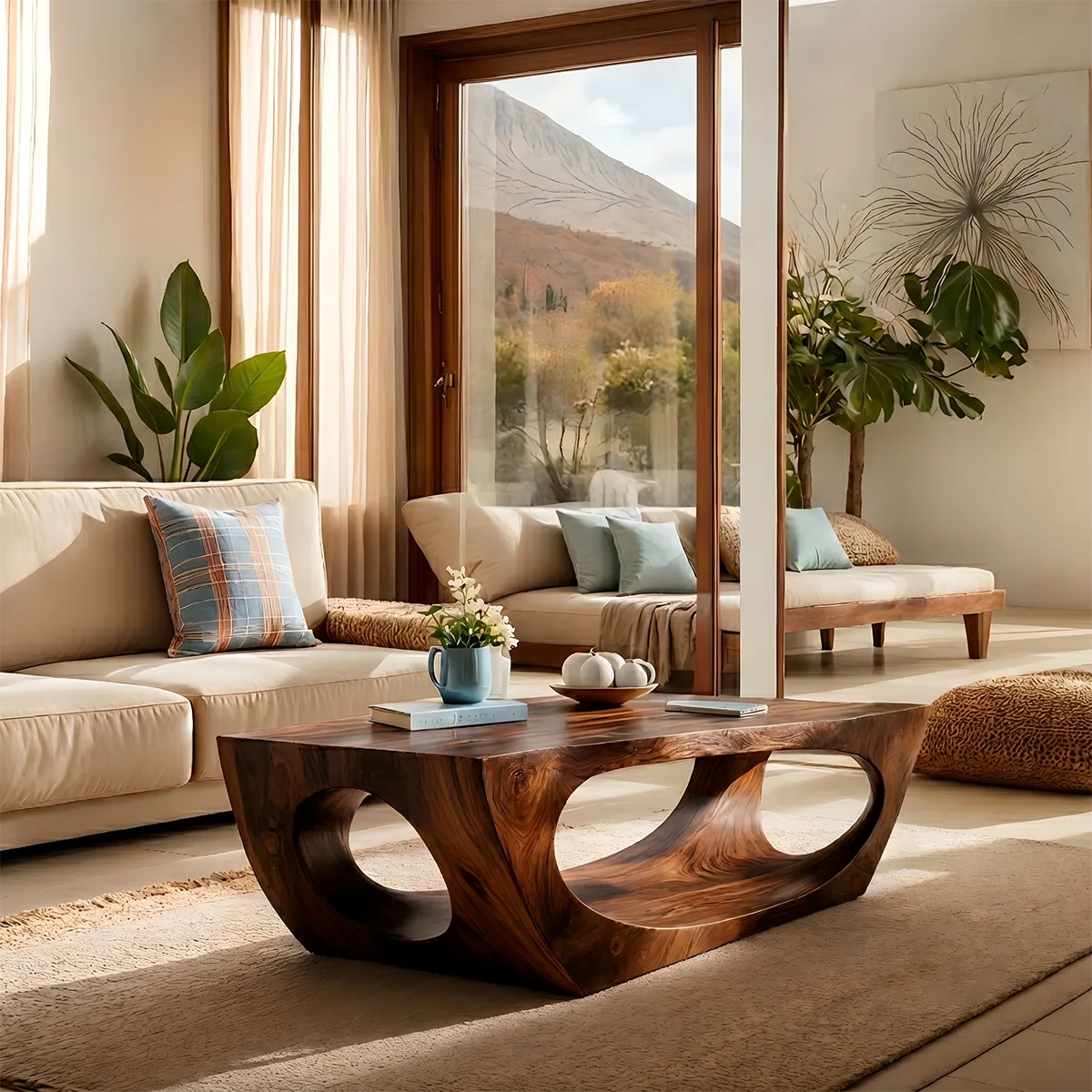Sculptural Solid Wood Coffee Table – Handcrafted Organic Modern Living Room Table