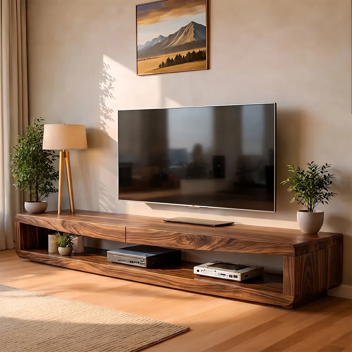 Modern Solid Wood Low Profile Open TV Stand