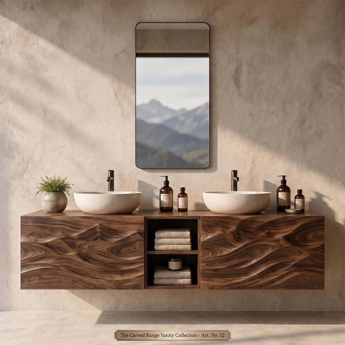 Mountain Relief Floating Double Sink Bathroom Vanity TT006-8135