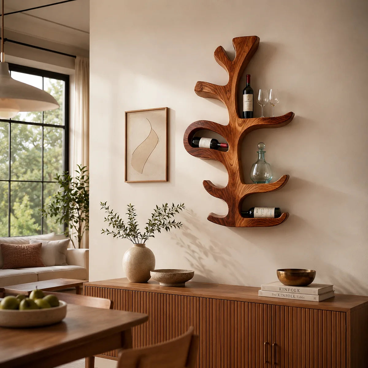 Sculptural Tree Solid Wood Wall Wine Holder for Dining Rooms & Wine Lovers TT006-6823
