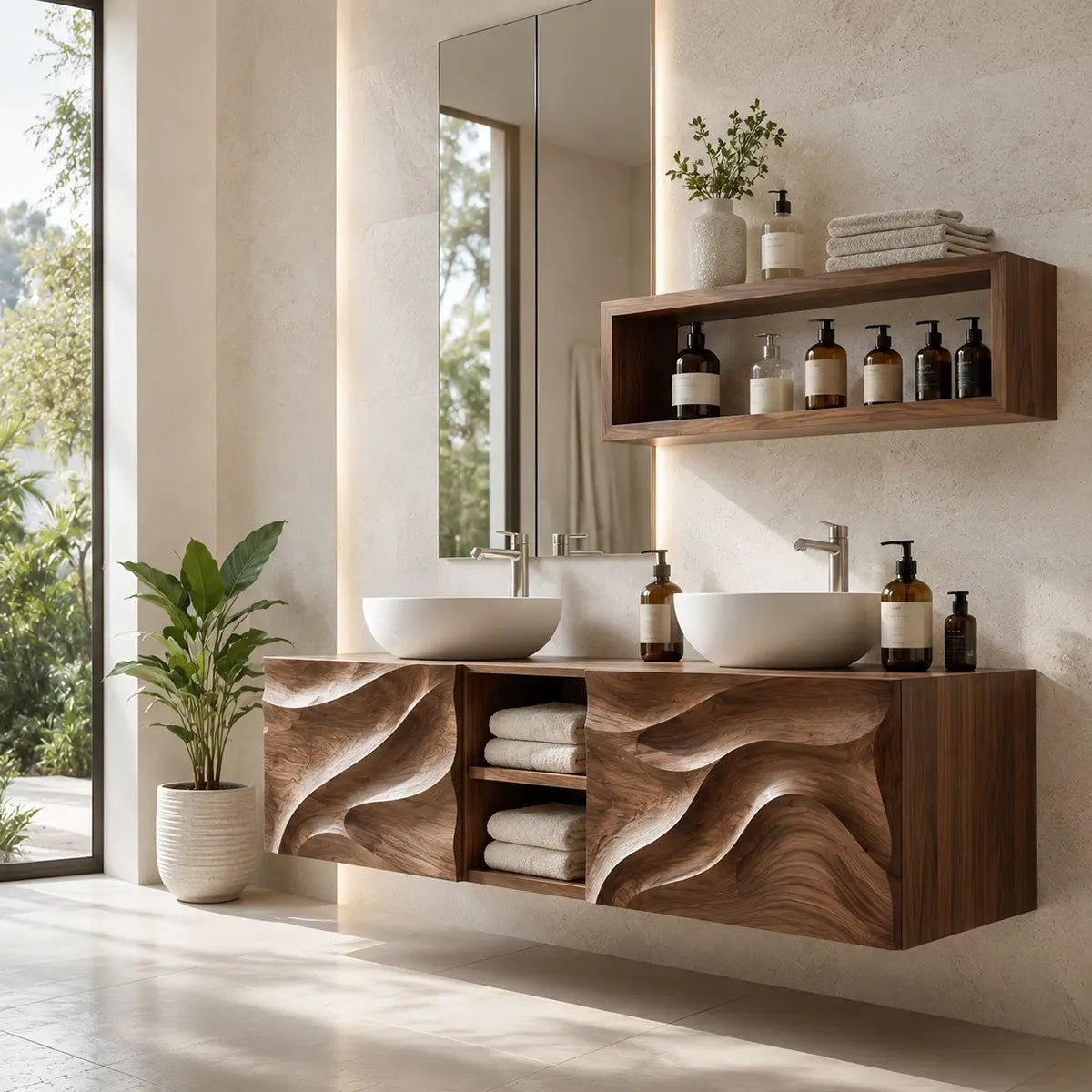 Abstract Wave Floating Double Sink Bathroom Vanity TT006-3674