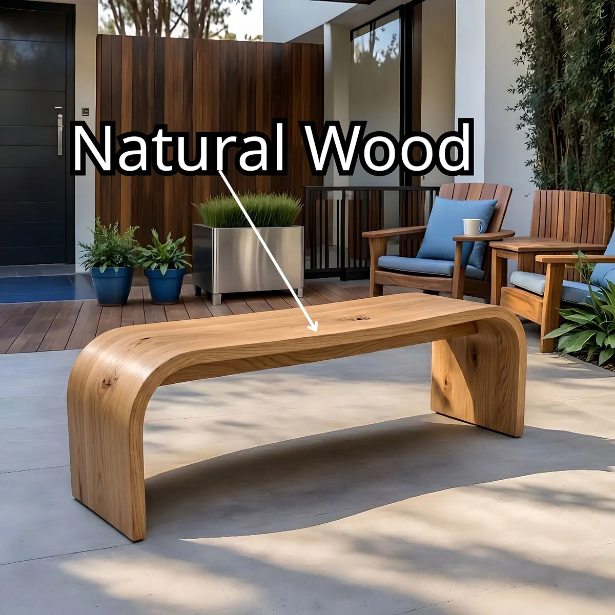 Handcrafted Solid Wood Outdoor Bench Waterfall Curve Patio Garden Bench