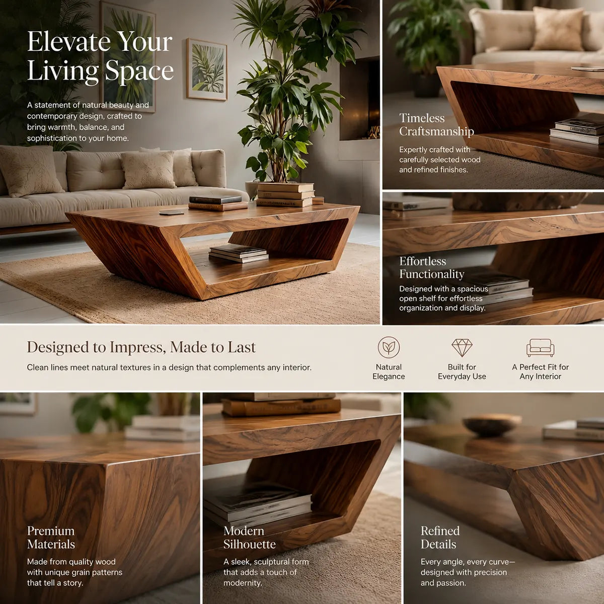 Modern Solid Wood Coffee Table with Open Shelf Storage TT006-2658