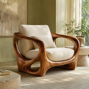 Organic Modern Solid Wood Lounge Chair | Sculptural Wooden Accent Chair for Luxury Living Room TT006-5278