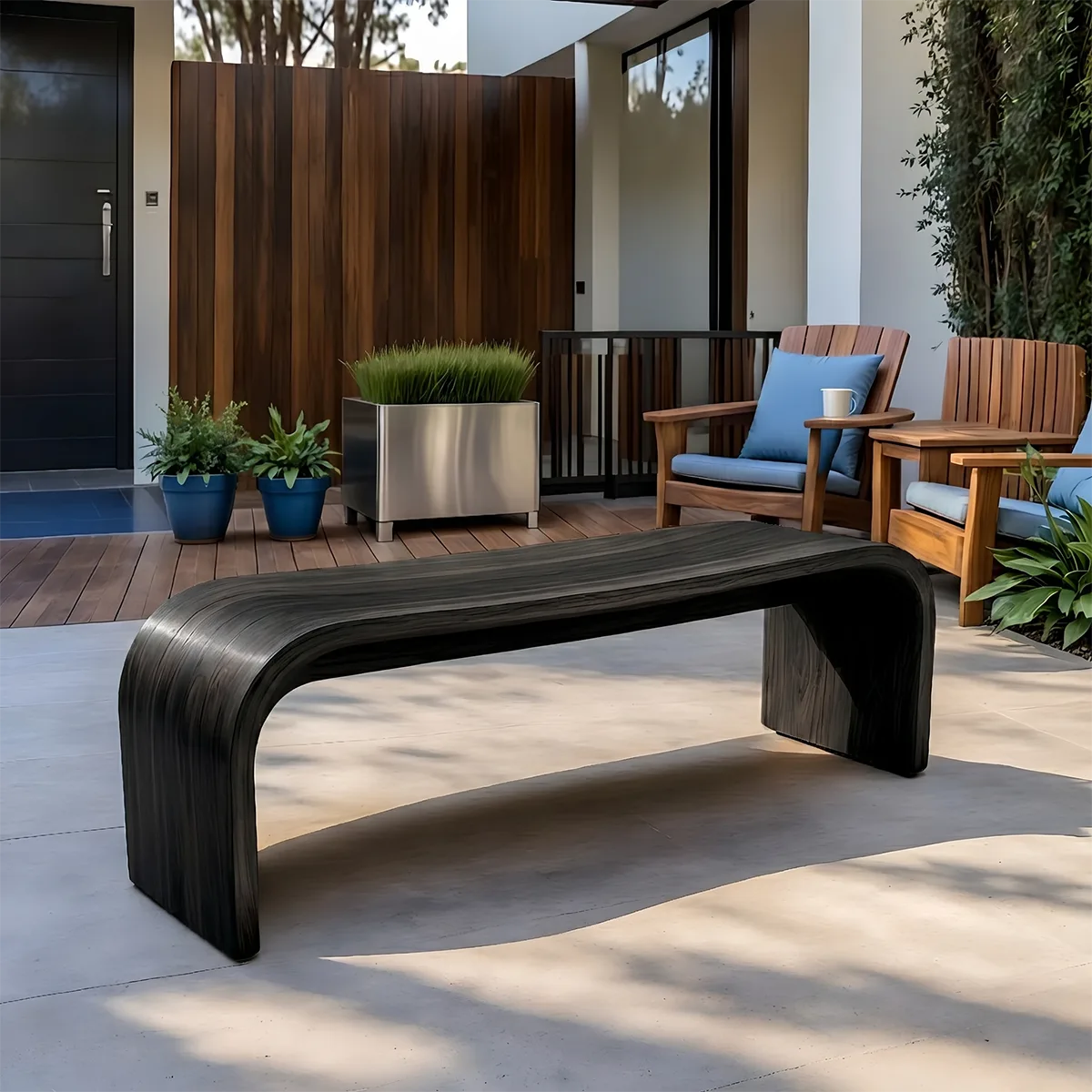 Handcrafted Solid Wood Outdoor Bench Waterfall Curve Patio Garden Bench