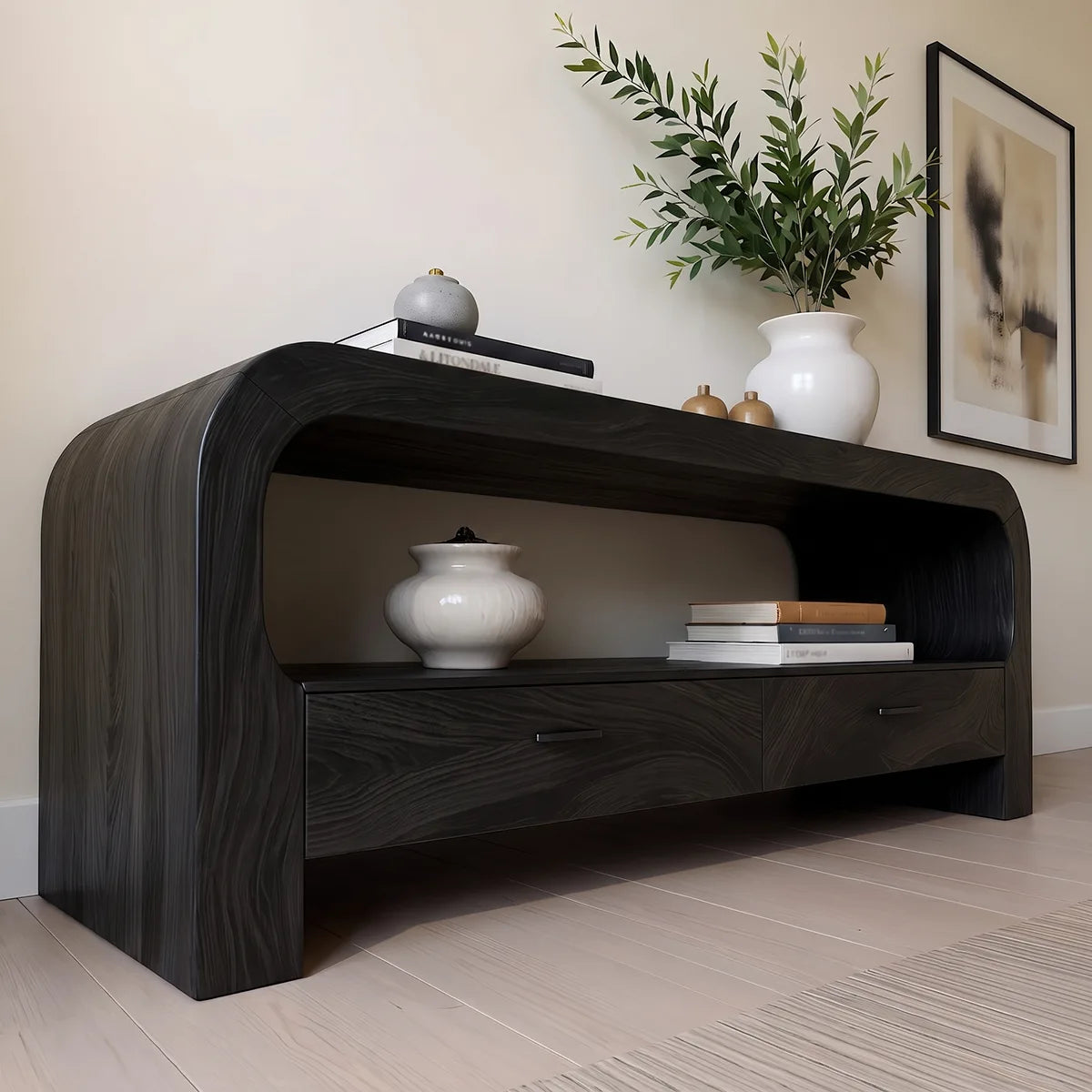 Waterfall Wood Console Table with Storage | Modern Entryway Table HL020-7KLU5YD