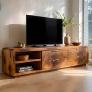 Modern Solid Wood Rounded Asymmetrical TV Stand with Drawers
