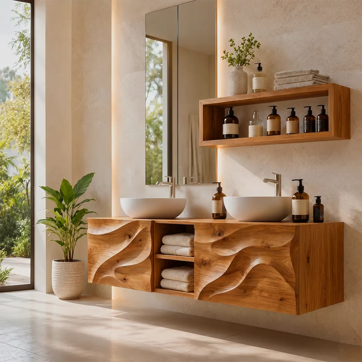 Abstract Wave Floating Double Sink Bathroom Vanity TT006-3674