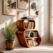 Luxury Solid Wood Curved Bookshelf, Modern Record Storage Cabinet