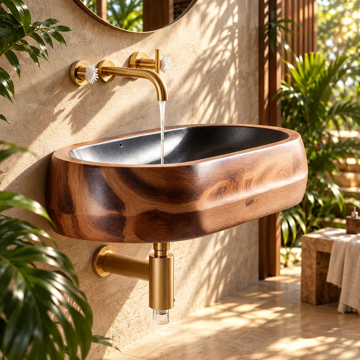 Rounded Wall Mounted Bathroom Sink | Integrated Floating Basin with Deep Curved Interior TT006-9UAO5GD