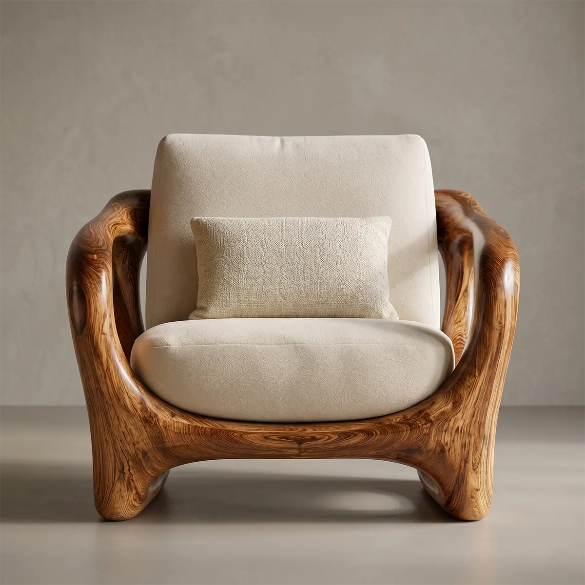 Organic Modern Solid Wood Lounge Chair | Sculptural Wooden Accent Chair for Luxury Living Room TT006-5278