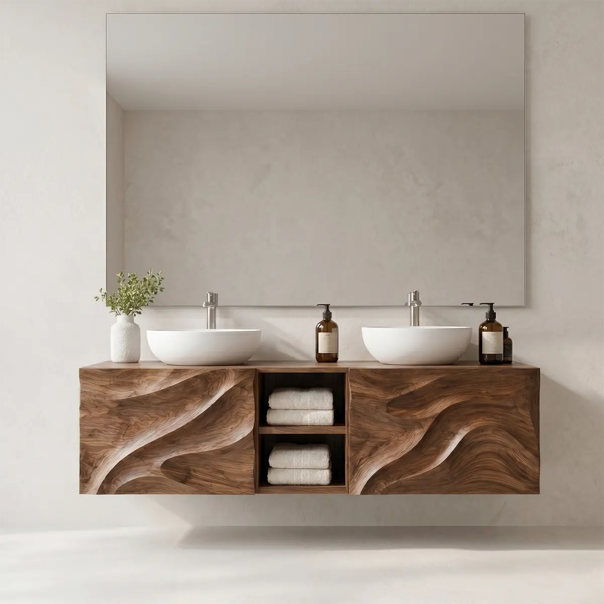 Abstract Wave Floating Double Sink Bathroom Vanity TT006-3674