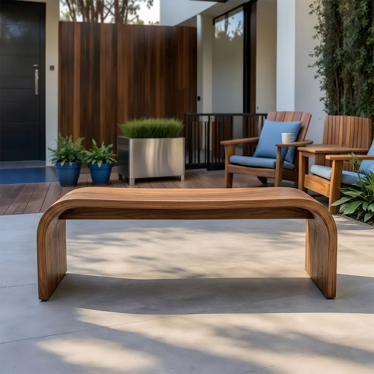 Handcrafted Solid Wood Outdoor Bench Waterfall Curve Patio Garden Bench