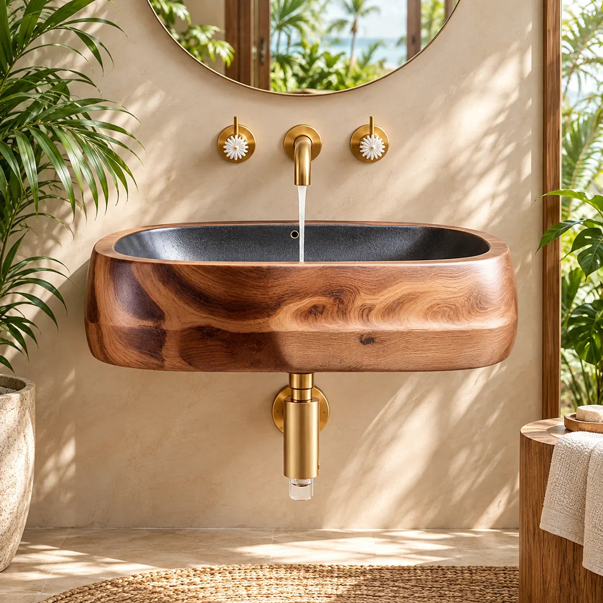 Rounded Wall Mounted Bathroom Sink | Integrated Floating Basin with Deep Curved Interior TT006-9UAO5GD
