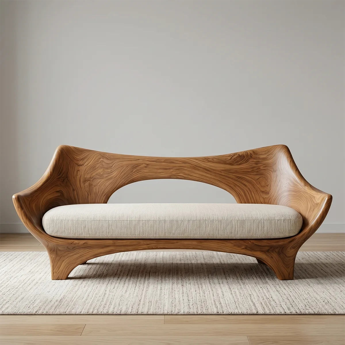 Luxury Organic Modern Wooden Sofa with Sculptural Curved Silhouette
