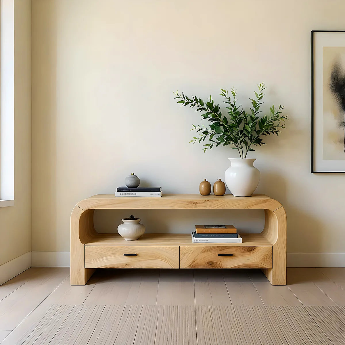 Waterfall Wood Console Table with Storage | Modern Entryway Table HL020-7KLU5YD