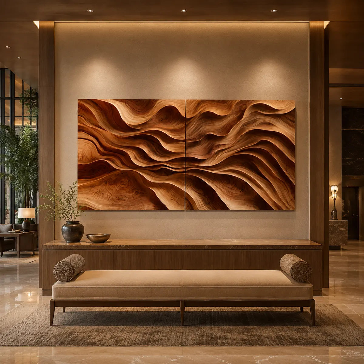 Abstract Wooden Wave Wall Art | Large 2 Panel Hand Carved Wood Sculpture TT006-8376