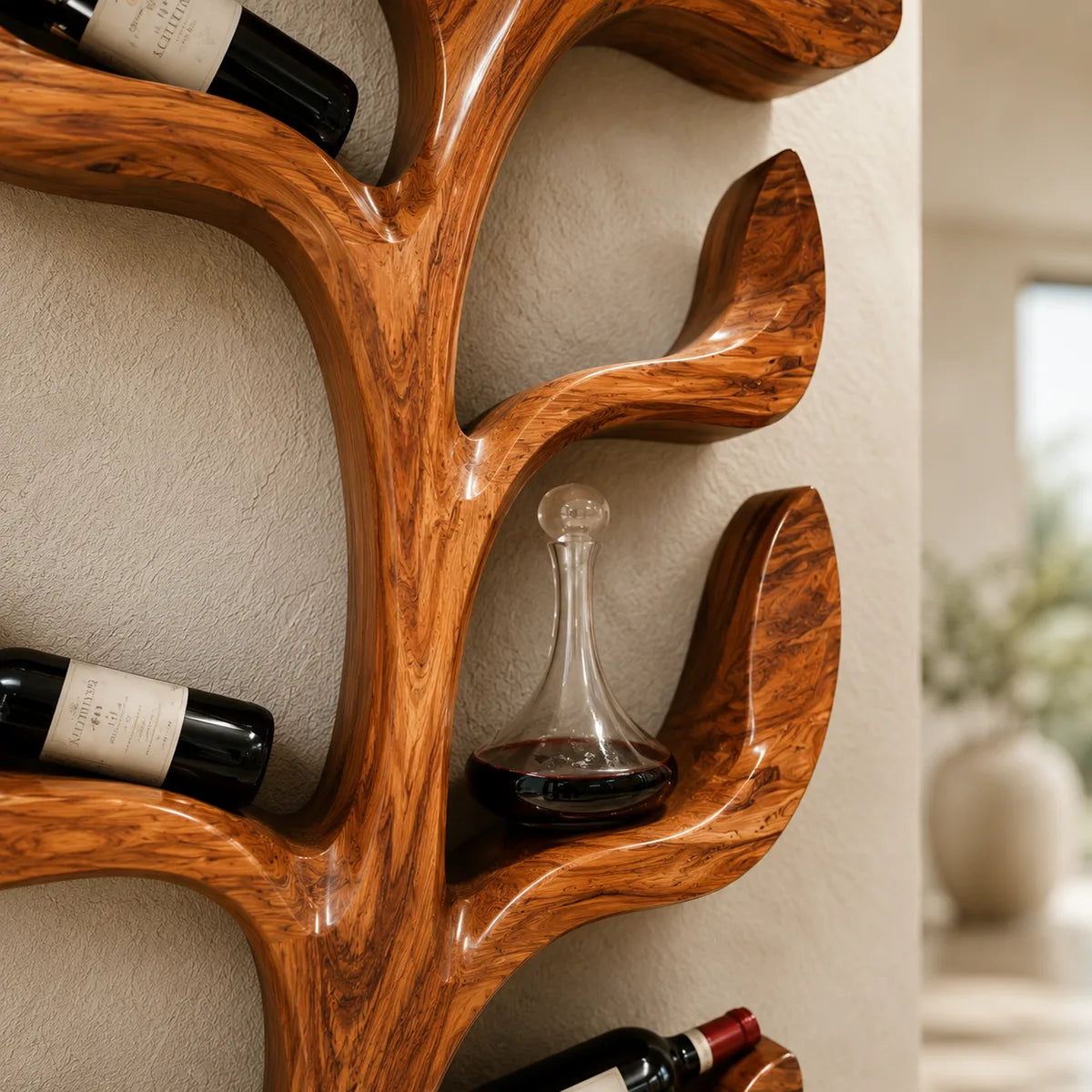 Sculptural Solid Wood Tree Wine Rack for Modern Homes & Wine Lovers TT006-8934