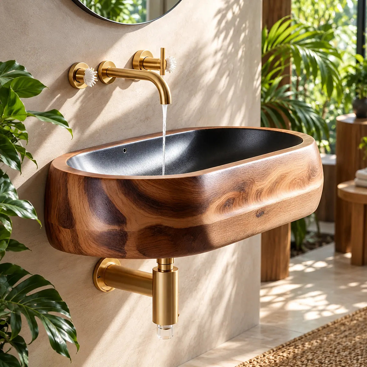 Rounded Wall Mounted Bathroom Sink | Integrated Floating Basin with Deep Curved Interior TT006-9UAO5GD